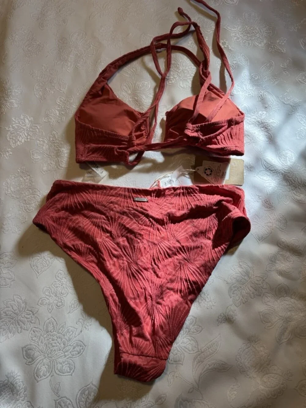 Berlook U Cross Strappy Orange Seashell Textured Bikini Set Size L Large NEW